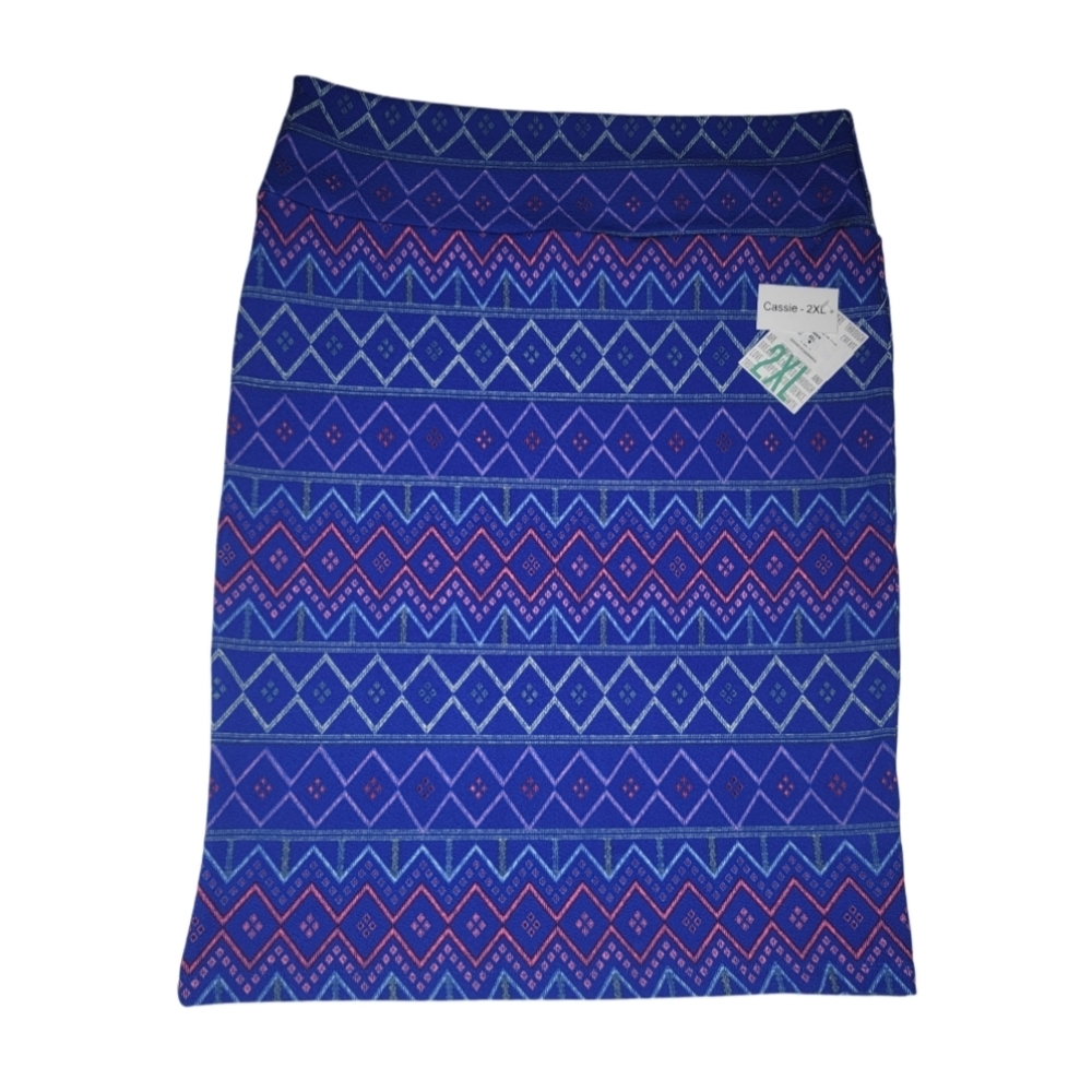 LulaRoe Cassie Pencil Skirt Yoga Waistband NWT Blue Diamond Pattern